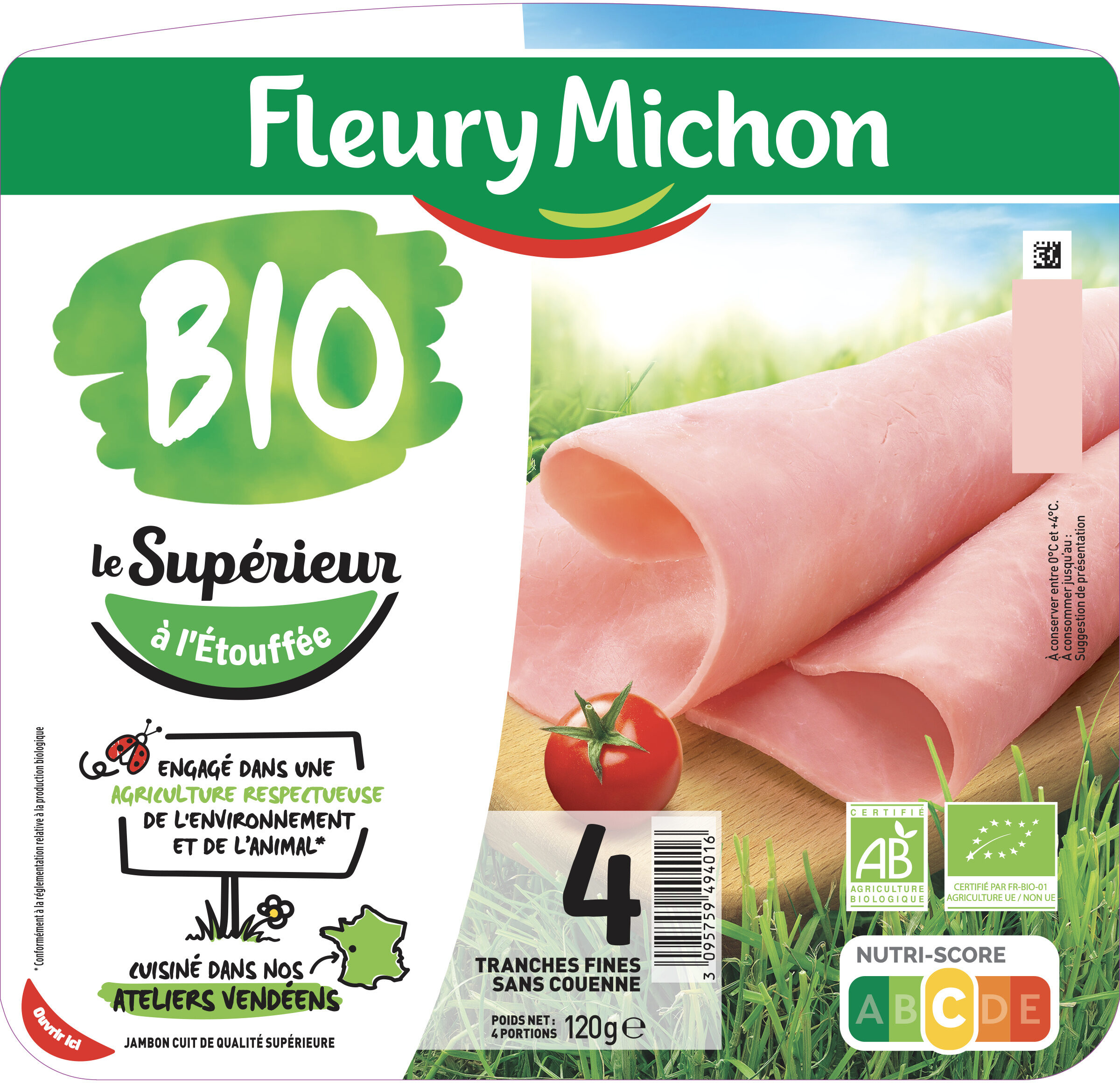 Jambon Supérieur sans couenne Bio - 4 tranches fines - Product - fr