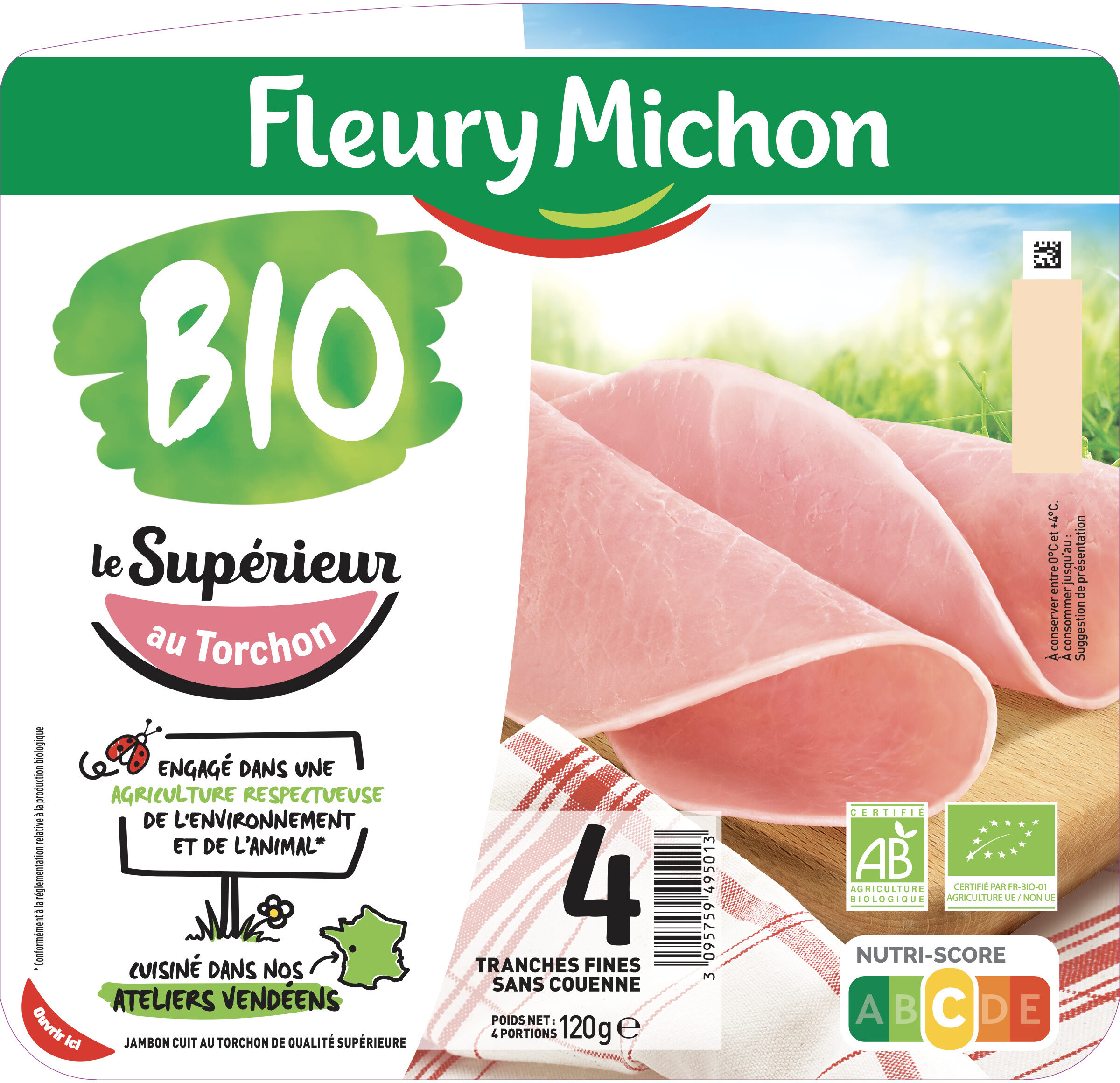 Le jambon bio torchon - 4 tranches fines sans couenne - Producto - fr