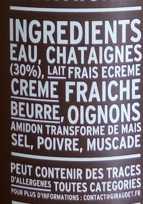 Soupe châtaignes - Ingrédients