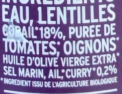 Giraudet Soupe Lentille Corail Curry Bio 50Cl - Ingredients - fr