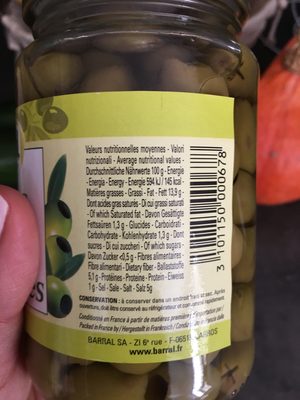 Olives Vertes Denoyautees Rustica Marque Repere 160G - Ingrédients