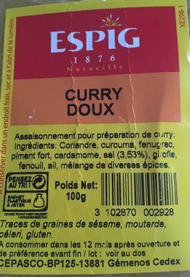 Curry doux - Ingrédients