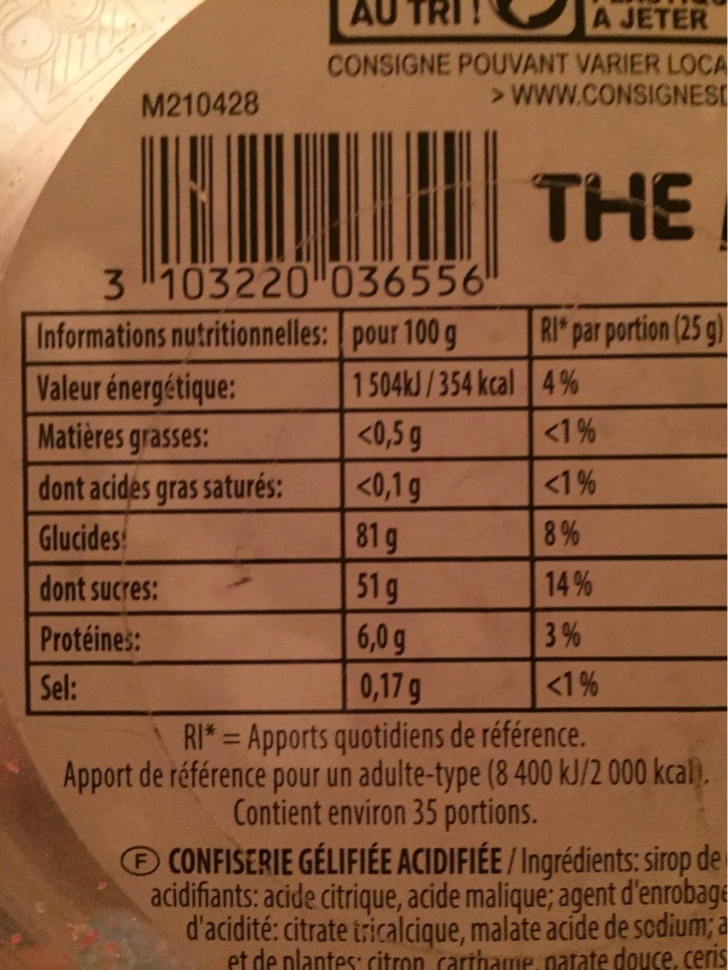 The Pik Box - Nutrition facts - fr