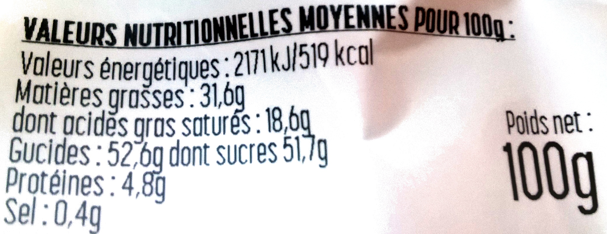Caramels au beurre salé - Nutrition facts - fr