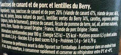 Saucisses de canard&porc et lentilles du Berry - Ingredients - fr