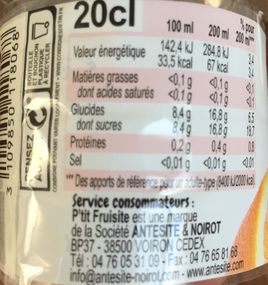 P'tit Fruitiste Bio multi fruits - Tableau nutritionnel
