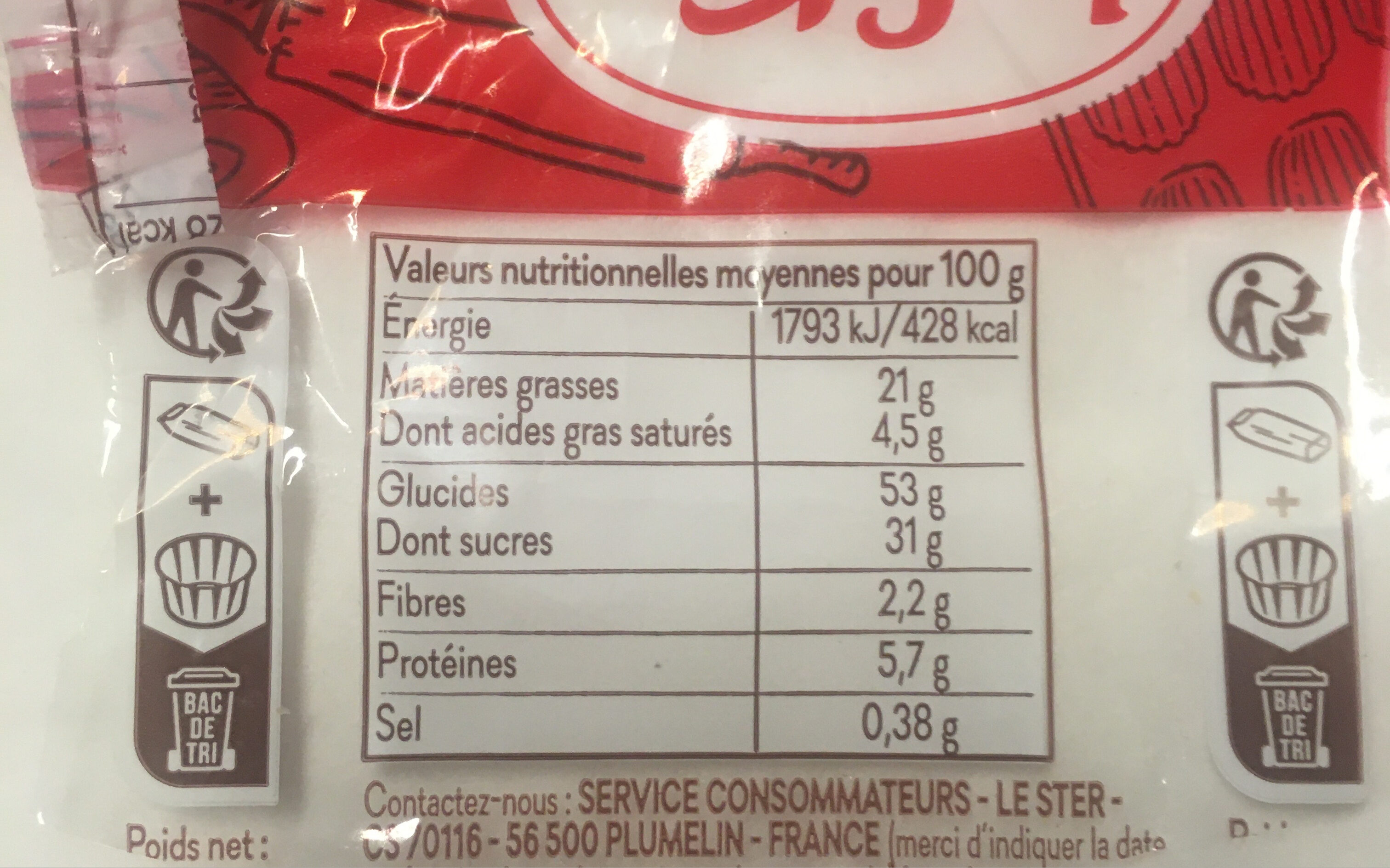 Cakes Rocher Pépites de Chocolat - Nutrition facts - fr