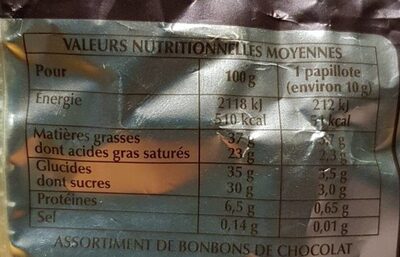 Truffes noir 70% - Tableau nutritionnel - en