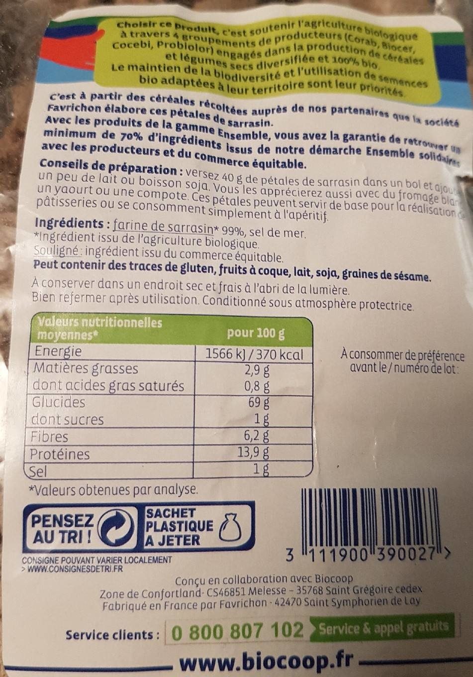 Pétales de sarrasin - Nutrition facts - fr