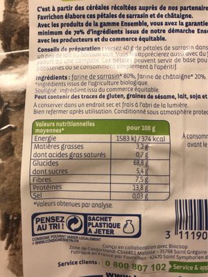 Pétales de sarrasin chataigne - Nutrition facts - fr