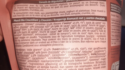 Muesli bio croustillant 3 chocolats - Ingredients - fr
