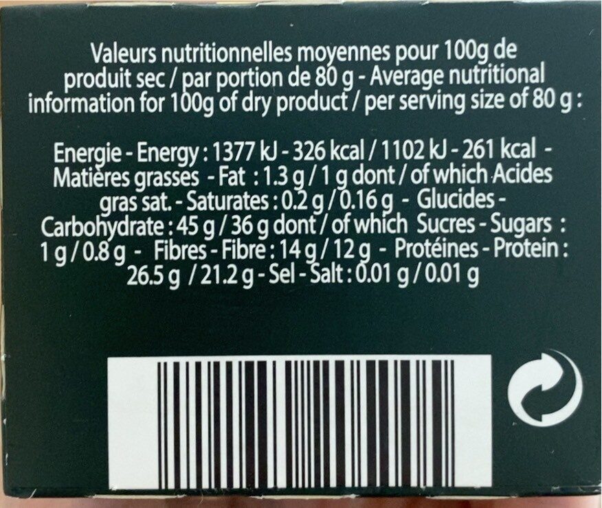 Le puy green lentils - Nutrition facts