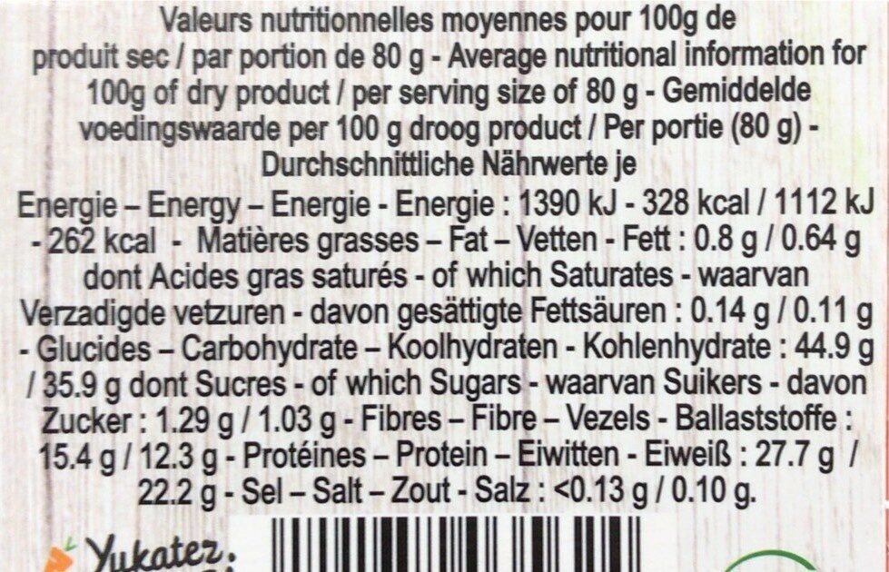 rote Linsen - Nutrition facts - fr