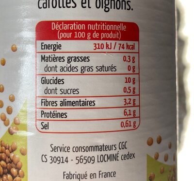Lentilles cuisinees - Nutrition facts - fr