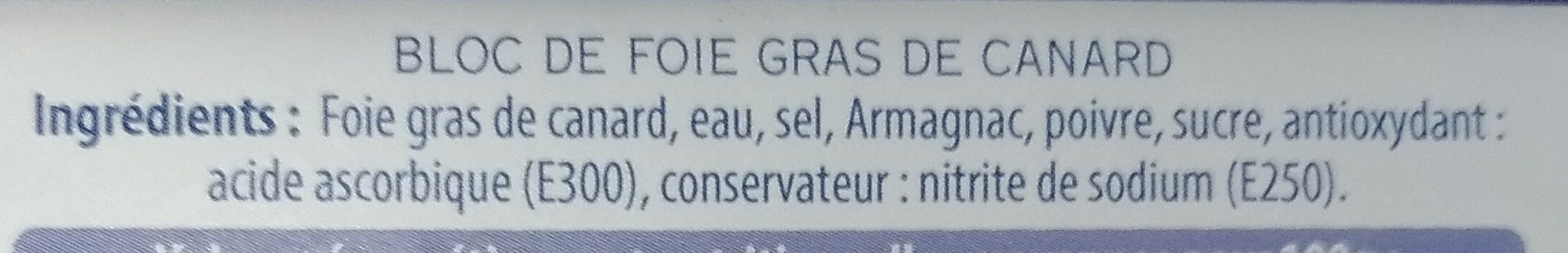 Bloc de foie gras de canard - Ingrédients