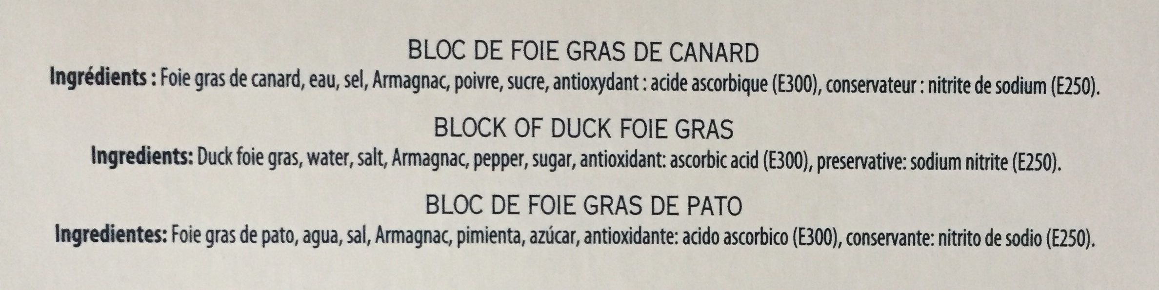 Bloc de foie gras de canard mi-cuit - Ingredients - fr