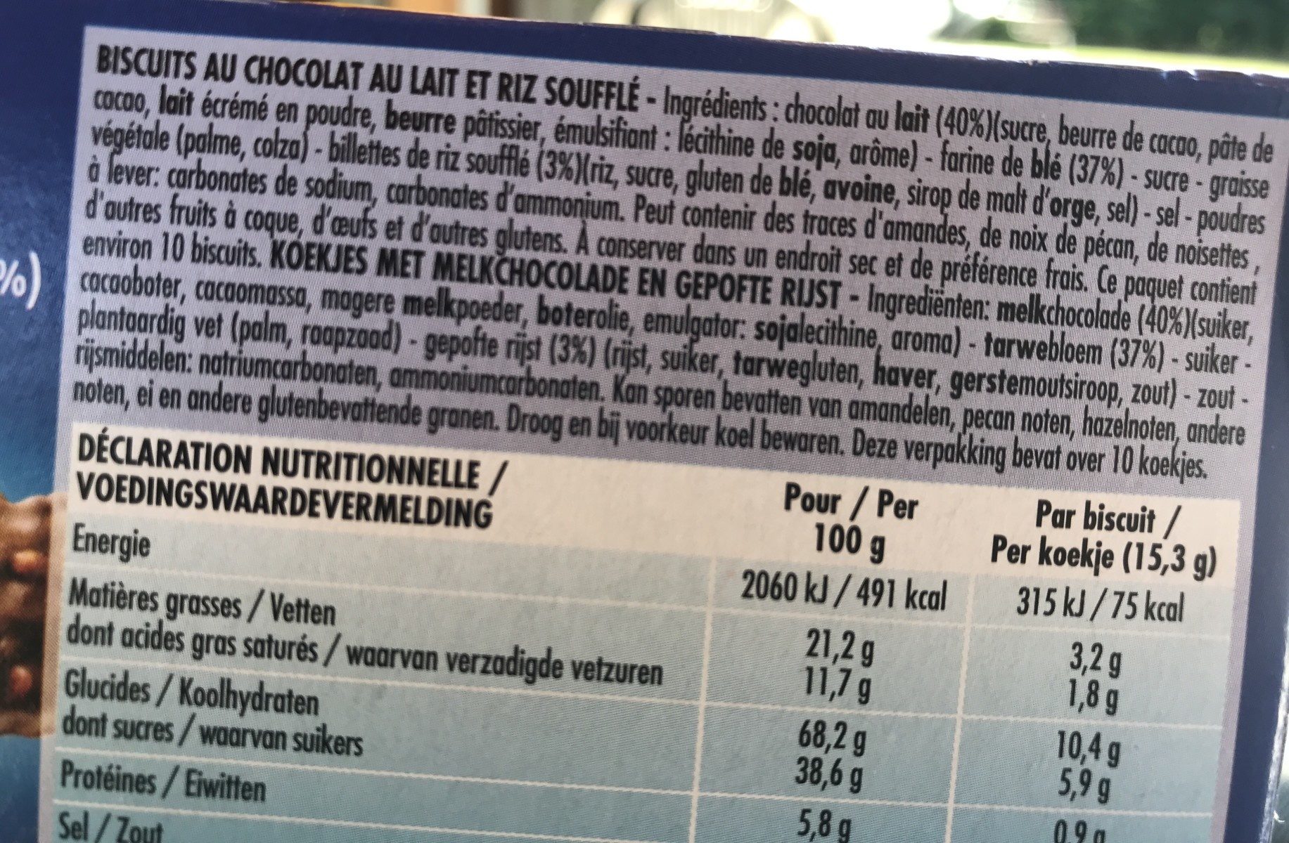 Delichoc chocobar biscuits croustillants chocolat lait - Ingrédients