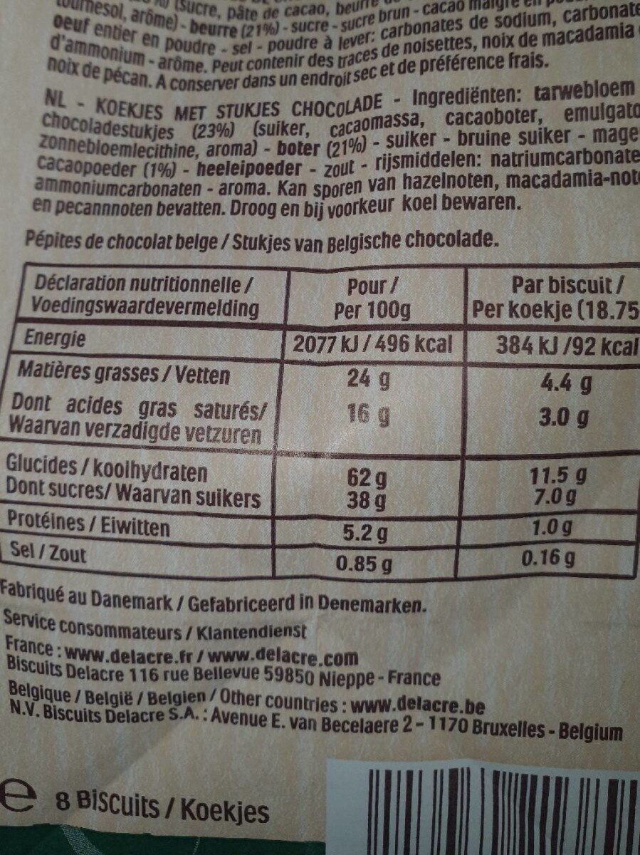 La Biscuiterie Delacre Cookies Double chocolat - 150g - Nutrition facts - fr