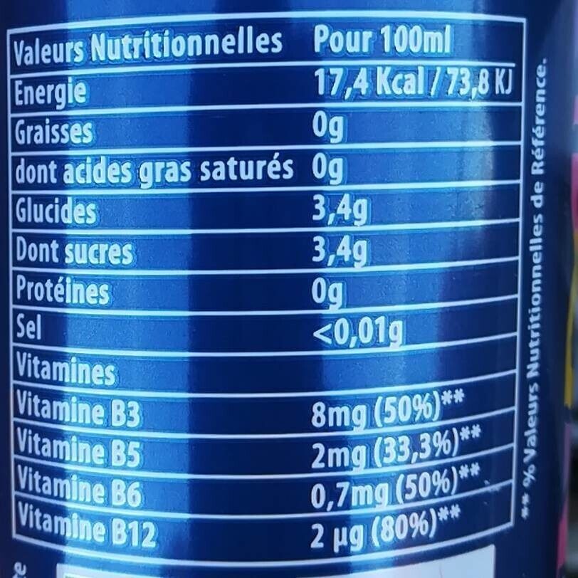 energy drink - Tableau nutritionnel
