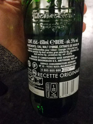 Heineken lader beer - Tableau nutritionnel