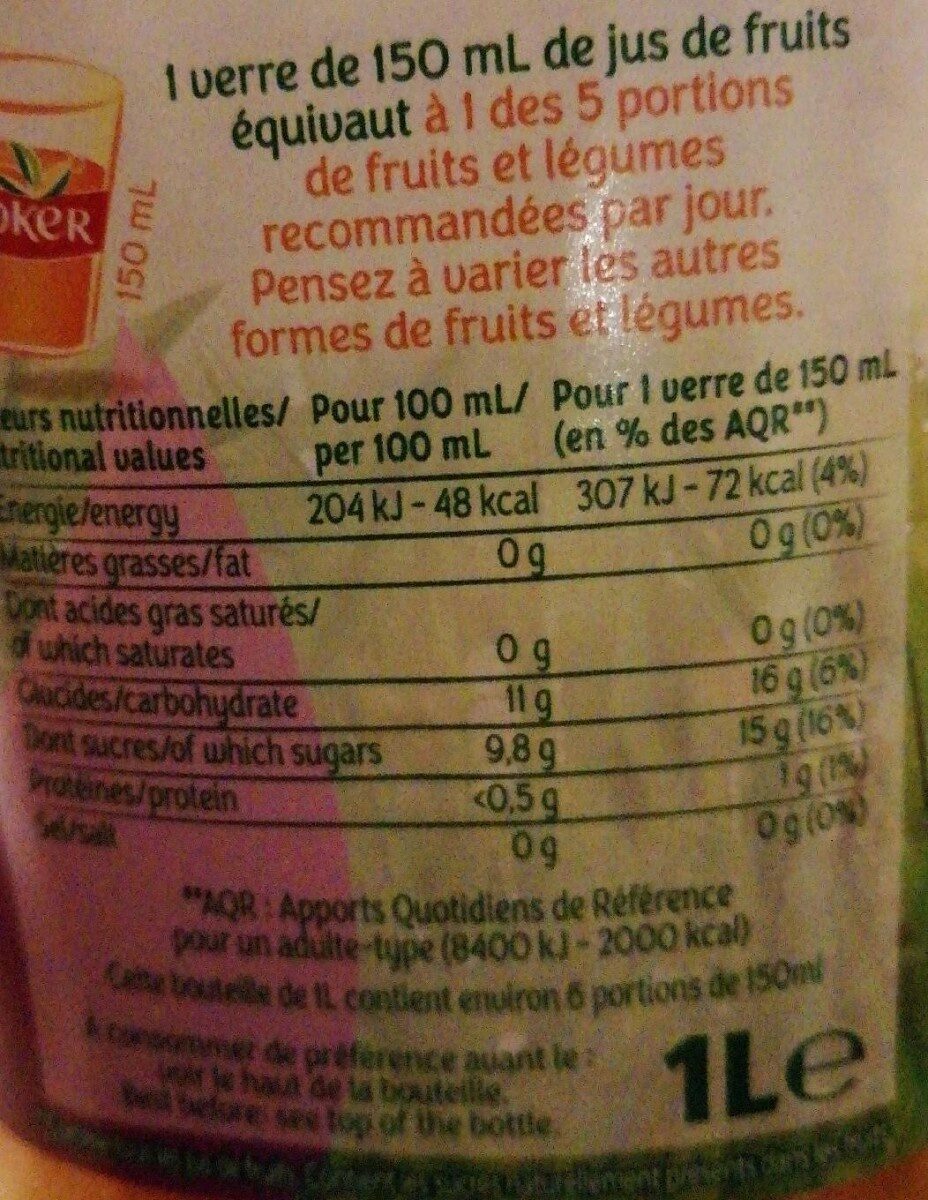 LE PUR JUS Multifruits - Tableau nutritionnel