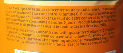 Le Fruit - Orange sans pulpe - Ingredients - fr