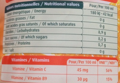 Le Fruit - Orange sans pulpe - Nutrition facts - fr