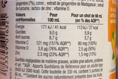 Shots - Nutrition facts - fr