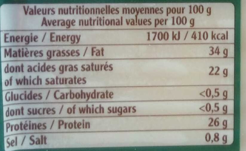 Comté Le Fruité - Nutrition facts - fr
