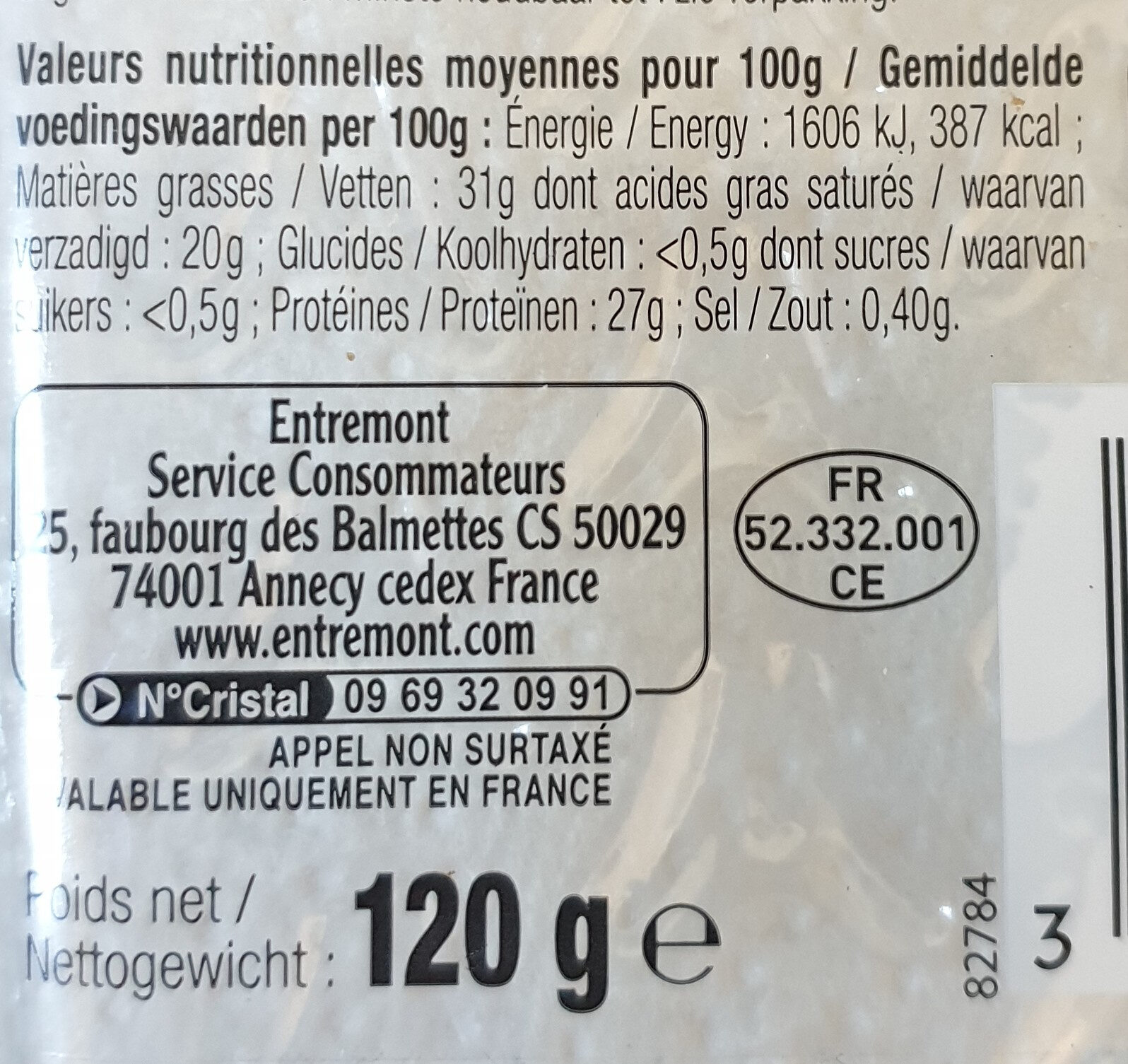 Emmental francais - Nutrition facts - fr