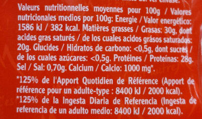 L'emmental français extra fin - Tableau nutritionnel