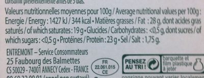 Fromage Pour Raclette - Tableau nutritionnel