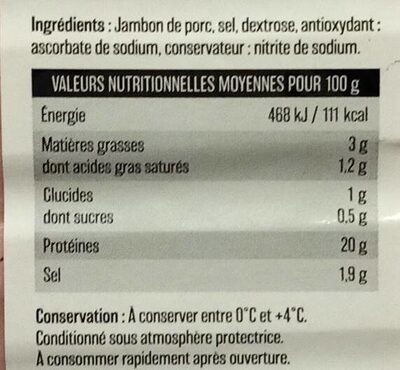 Jambon supérieur - Valori nutrizionali - fr
