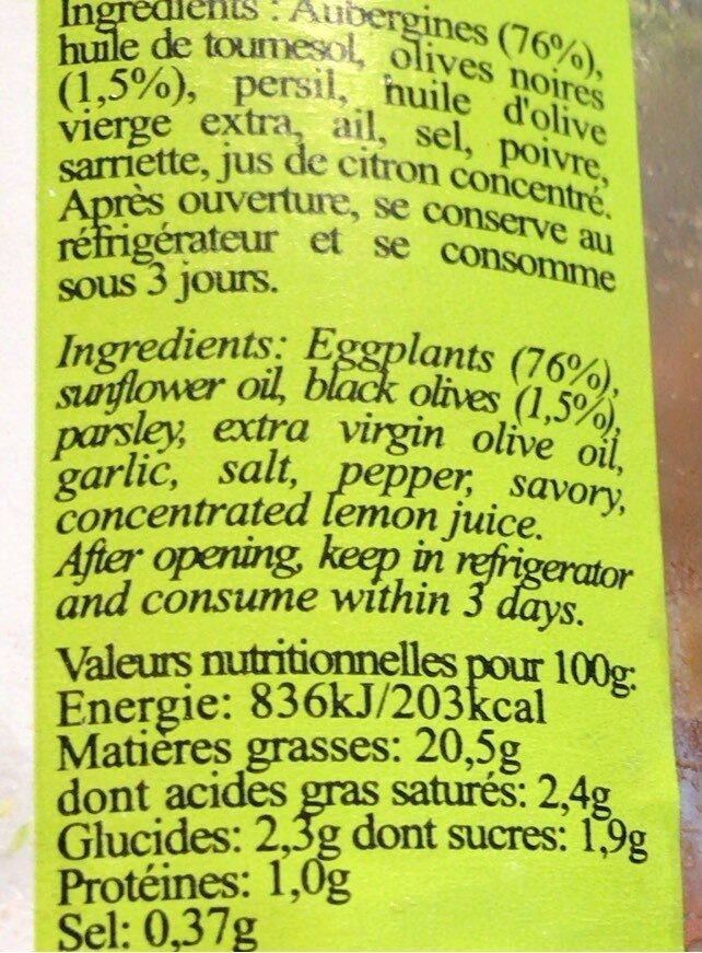 Caviar d'aubergine - Nutrition facts - fr