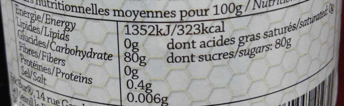 Miel de Montagne - Nutrition facts - fr