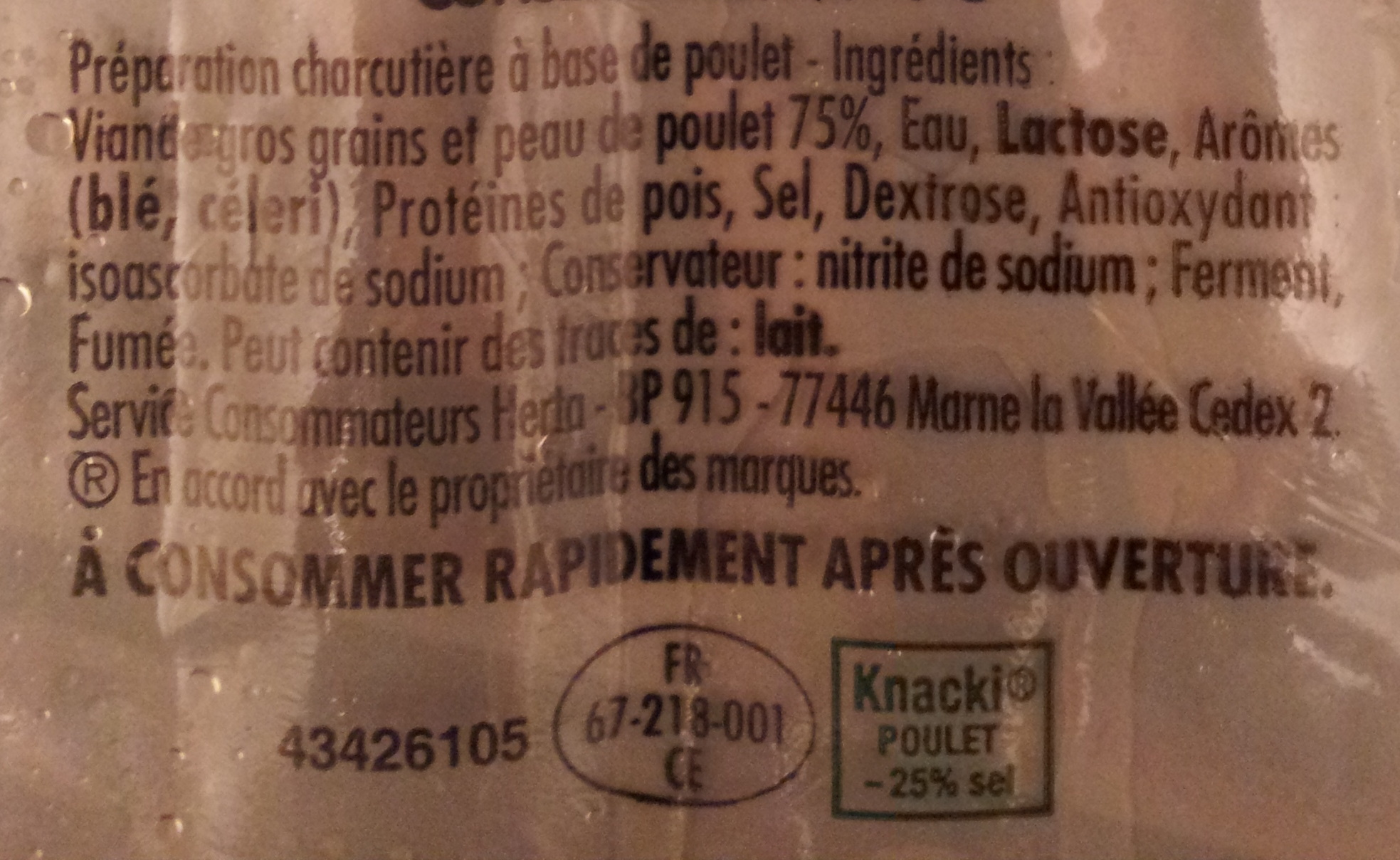 Knacki 100 % Poulet - Ingredients - fr