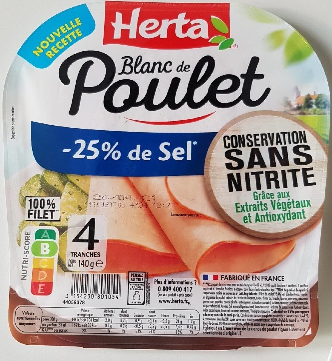 Blanc de poulet sans nitrite -25% de sel - Product - fr