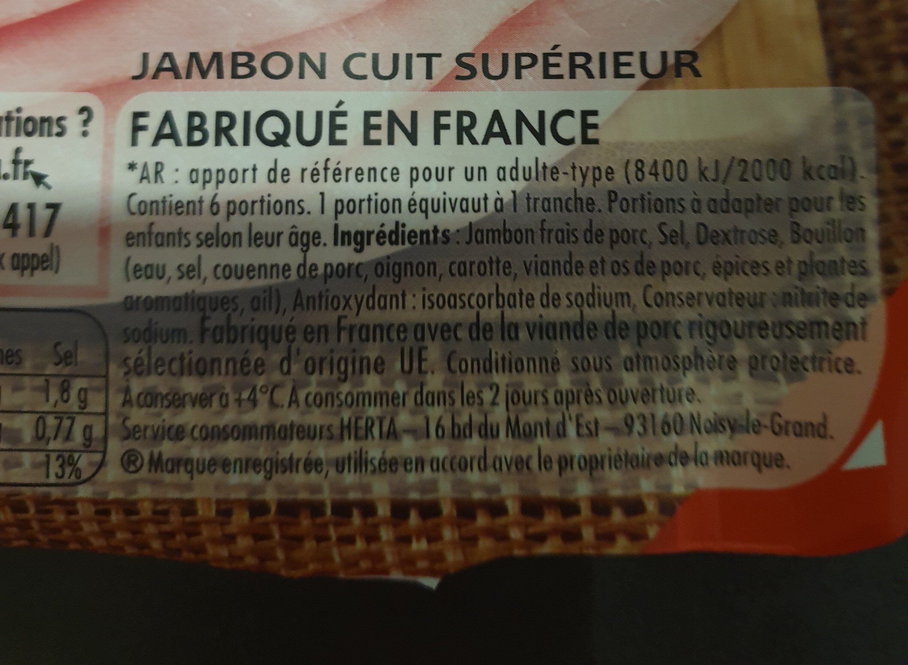 Le Bon Paris - Jambon cuit supérieur - Ingrédients