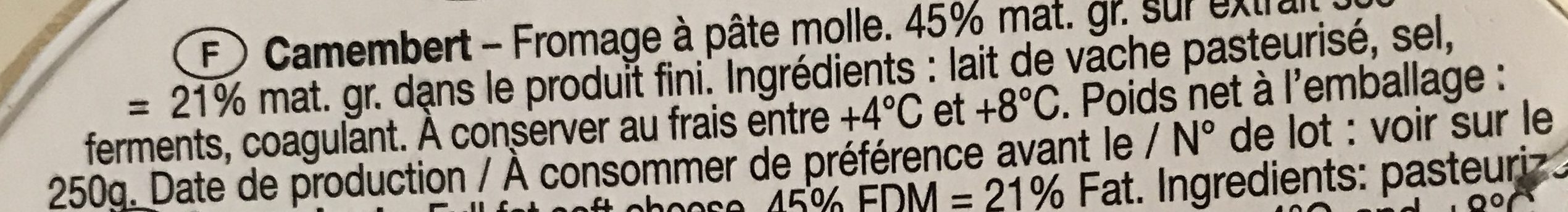 Camembert - Ingrédients