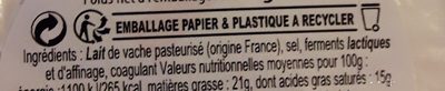 Camembert (21 % MG) - Ingredients - fr