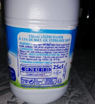 Crème légère fluide - Näringsfakta - fr