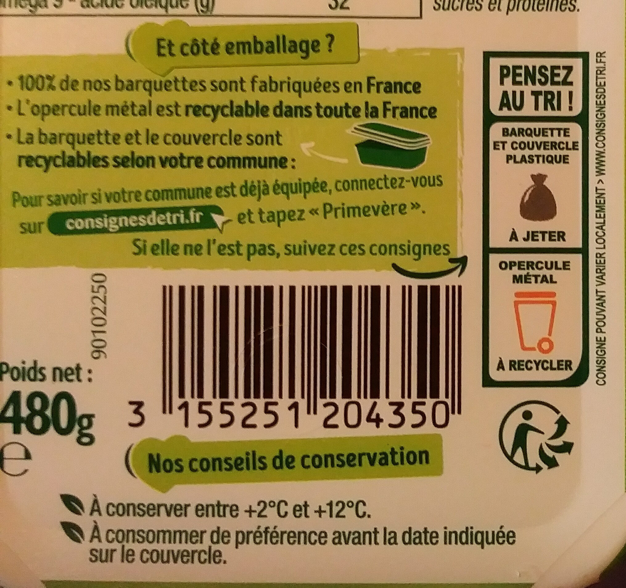 Primevère doux sans huile de palme - Istruzioni per il riciclaggio e/o informazioni sull'imballaggio - fr