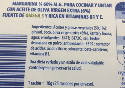 Margarina con omega sin aceite de palma m.g. tarrina - المكونات - es