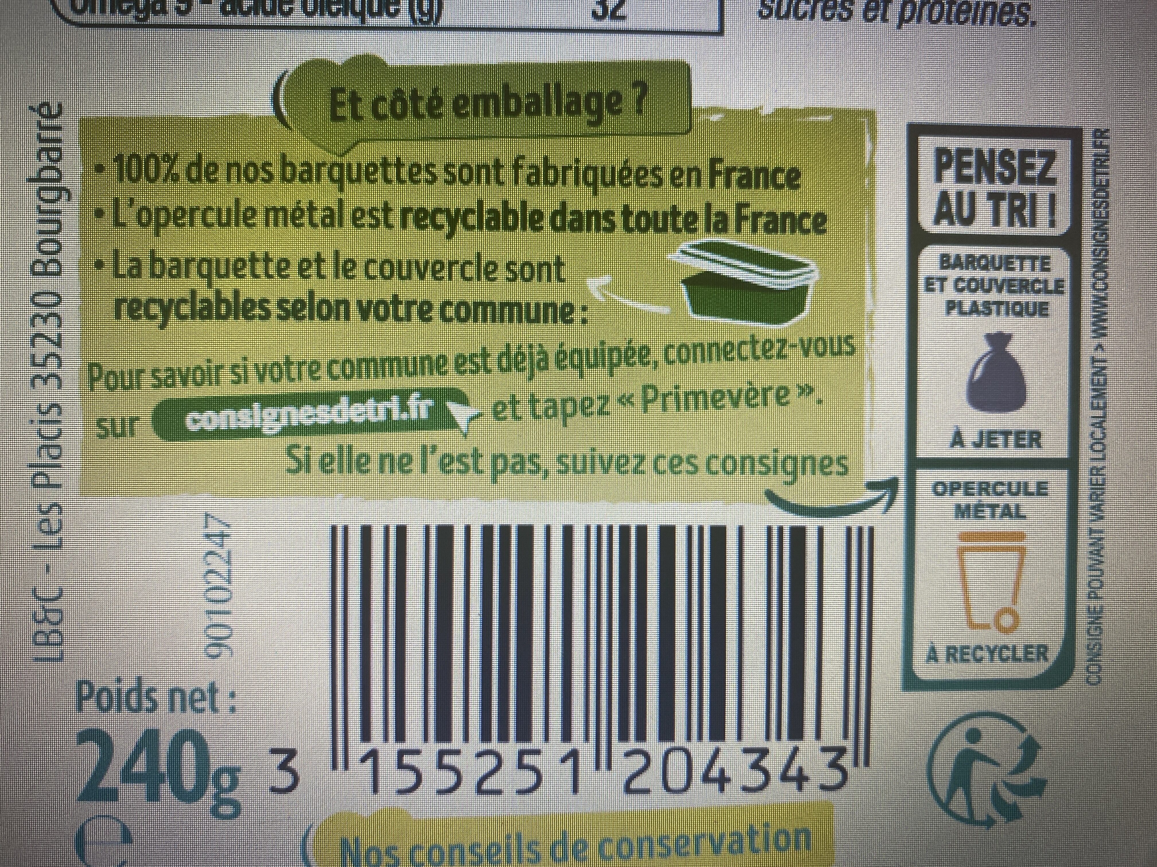 Tartine doux végétal - Recycling instructions and/or packaging information - fr