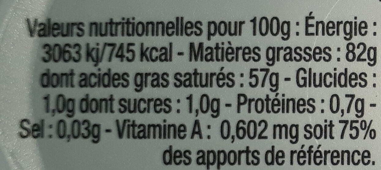 beurre - Tableau nutritionnel