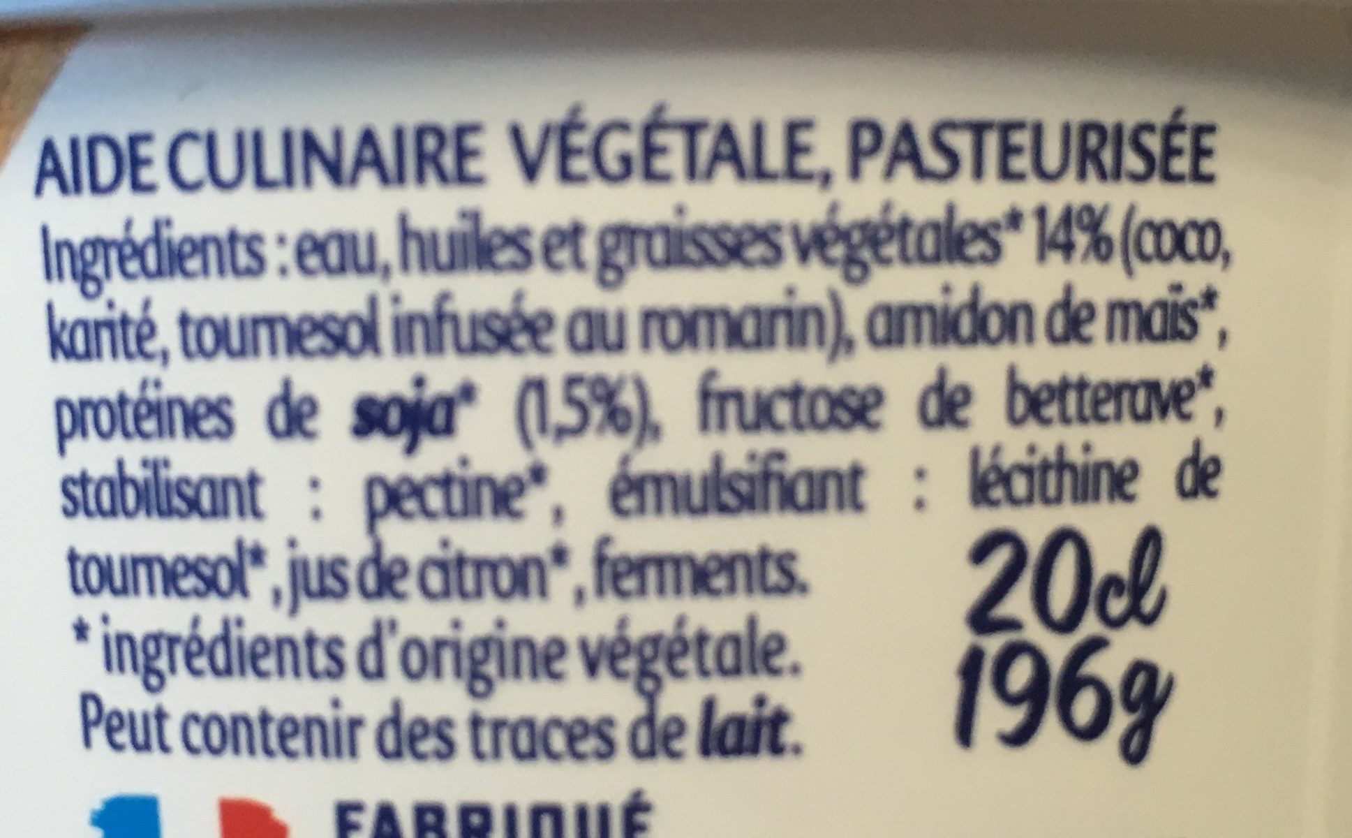 Aide culinaire végétale - Ingredientes - fr