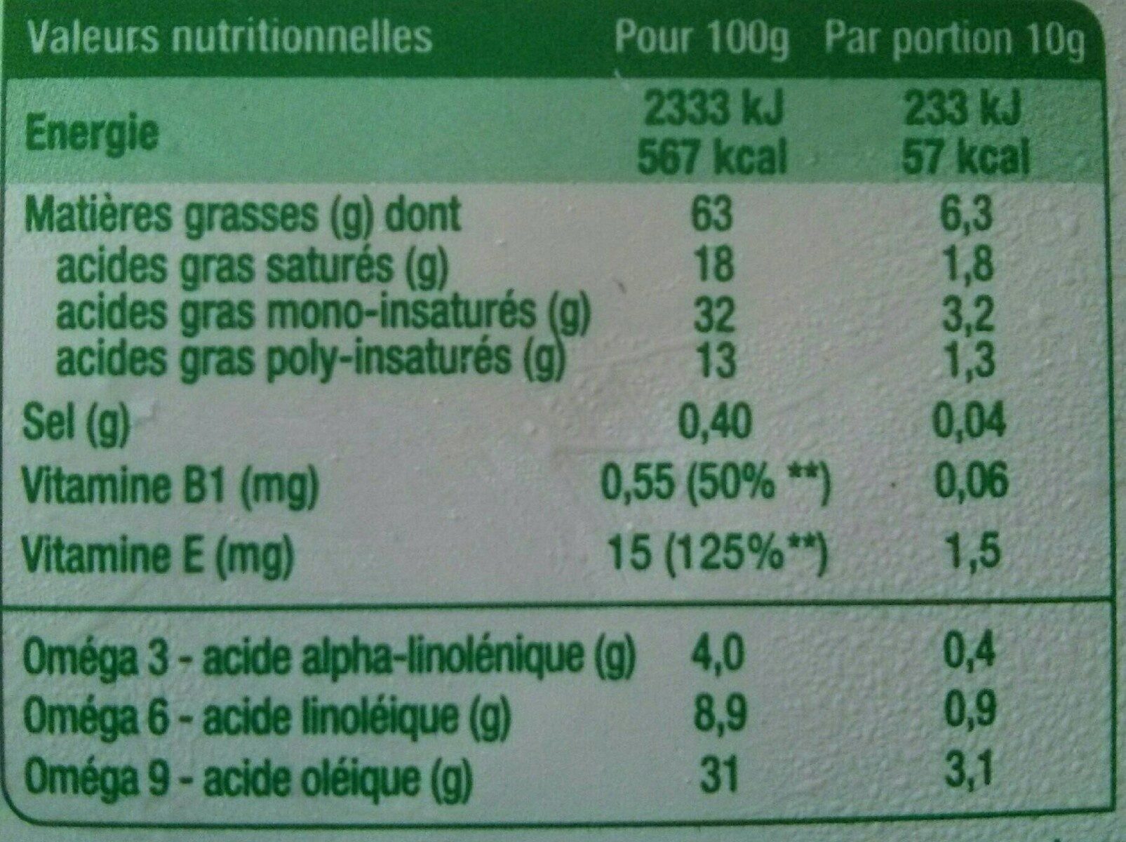 Actif Végétal sans huile de palme - Información nutricional - fr