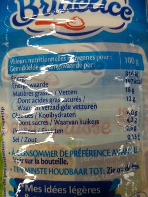 Crème légère semi épaisse 18% Mat. Gr. UHT - Información nutricional - fr
