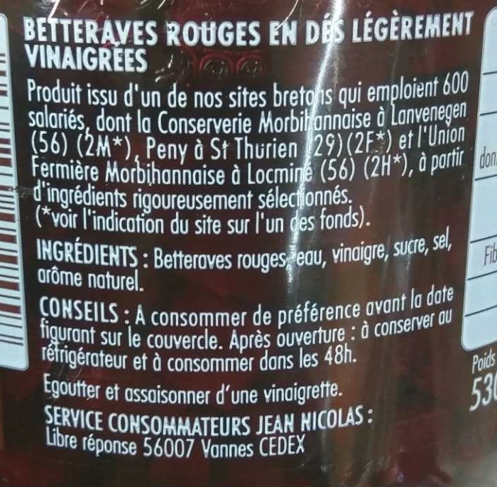 Betteraves rouges - Ingredients - fr