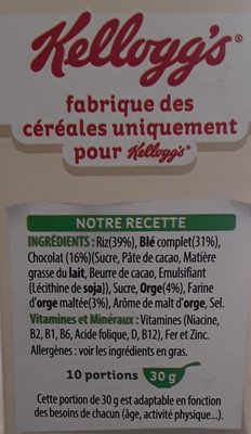 Céréales Special K Kellogg's Chocolat Noir - المكونات - fr